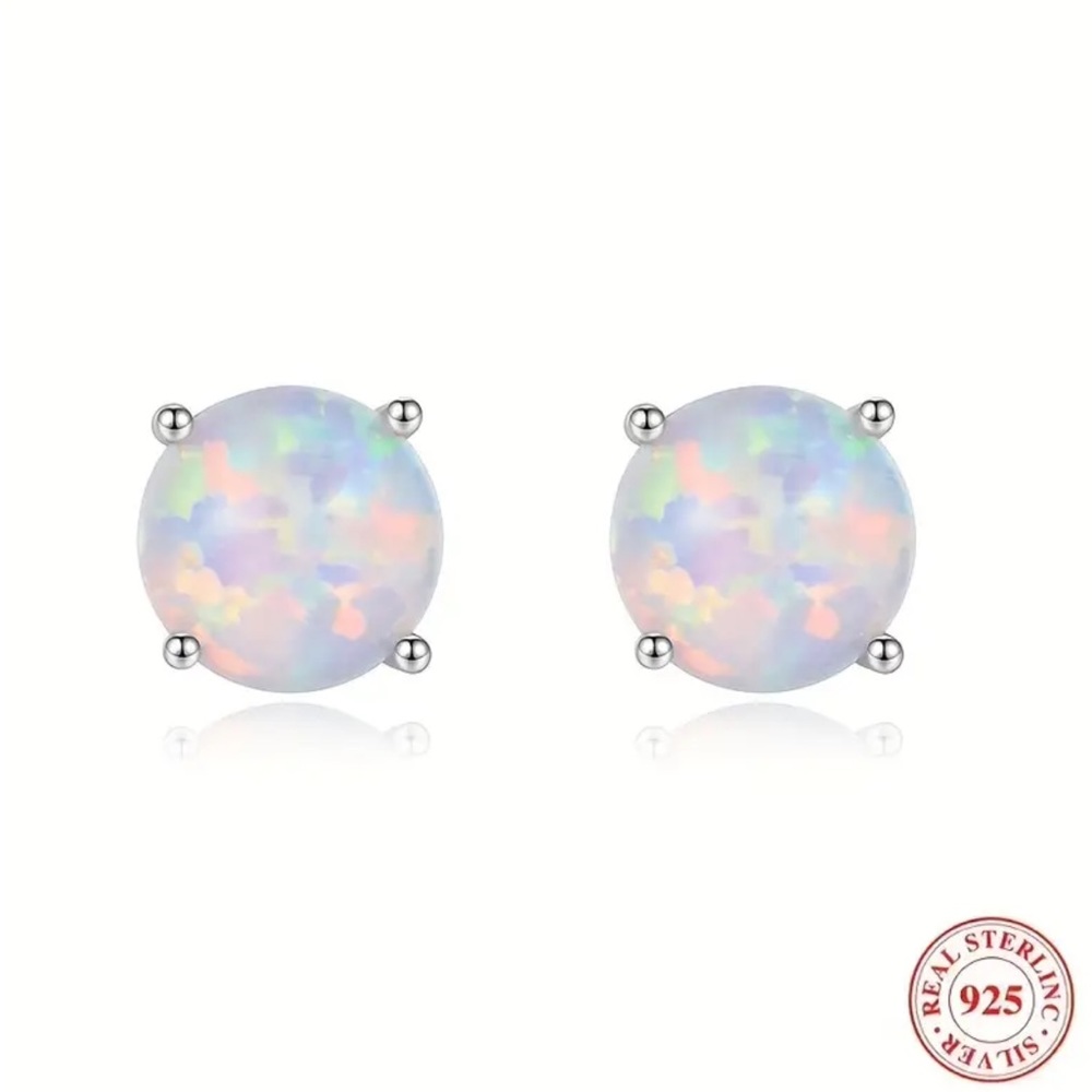 925 White Opal Jewelry Stud Earrings